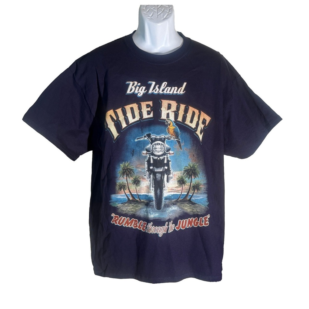 BIG ISLAND TIDE RIDE Short‎ Sleeve Cotton Motorcycle T-Shirt Blue XL